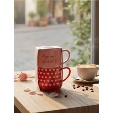 Tohana İkili Kalpli Kırmızı Pembe Porselen Kupa