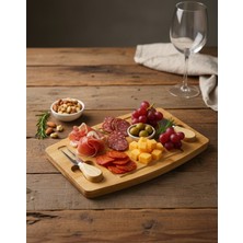 Feyza Design Bambu 2 Bıçaklı Peynir ve Et Sunum Tahtası, Kahvaltı ve Sunumlar Için Şık Tasarım