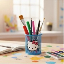 Ada Çanta Kırtasiye Hello Kitty Figürlü Masa Üstü Metal Yuvarlak Model Şık Tasarım Kalemlik Mavi AD44131