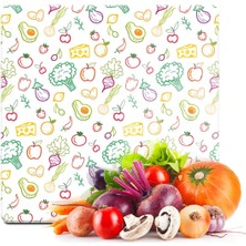 Feyza Design Kare Cam Kesme ve Sunum Tahtası, Meyve ve Sebze Desenli 30X30CM