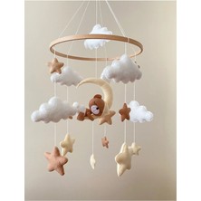 Metfiq Ahşap Bebek Beşik Dönencesi – El Yapımı Keçe Hayvan Figürlü ve Yaprak Tasarımlı, Montessori Tarzı,