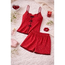 Koza İç Giyim Kadın İnce Askılı Fiyonklu Pamuklu Şortlu Pijama Takımı