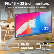 Onkron G80-W Amortisörlü Monitör Kolu 13"-32" - Beyaz - Ergonomik Masaüstü Monitör Standı