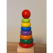 Totoro Atölye Ahşap Halka Kule Oyuncak – Renkli Geçmeli Eğitici Oyuncak (1+ Yaş)