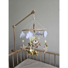 Müzikli El Yapımı Keçe Bebek Dönencesi - Safari Tavşan Ayıcık Temalı Bebek Odası Beşik Süsleme