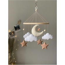 Doğal Ahşap ve Keçe Bebek Dönencesi - Iskandinav Tarzı Bulut Yıldız Beşik Süsü - Montessori Dekor