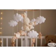 Müzikli El Yapımı Keçe Bebek Dönencesi - Safari Tavşan Ayıcık Temalı Bebek Odası Beşik Süsleme