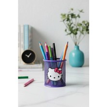 Ada Çanta Kırtasiye Hello Kitty Figürlü Masa Üstü Metal Yuvarlak Model Şık Tasarım Kalemlik Mor AD44127