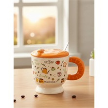 Bam Renkli Dostlar Kaşıklı Kapaklı Seramik Kupa