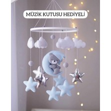 Ahşap Kasnaklı Yenidoğan Bebek Dönencesi - Baby Shower Hediyesi Müzikli Beşik Oyuncağı