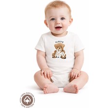 Miniel Unisex Organik %100 Pamuklu Happy Teddy Bear Baskılı 3-6-9-12 Ay Bebek Body Ekru Badi Zıbın