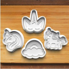 Feyza Design Renkli Unicorn Boynuz ve Gökkuşağı Kurabiye Kalıbı, Şeker Hamuru Için Ideal