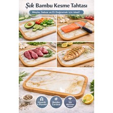 Feyza Design Desenli Temperli Camlı Bambu Kesme Tahtası, Hijyenik ve Dayanıklı