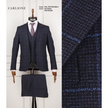 Fabio Cassel Slim Fit  Mono Yaka Çift Yırtmaçlı Astarlı Takım Elbise Yelekli