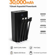 Mo Dou 30000 Mah Powerbank Dahili Kablolu LED Göstergeli Type-C Lightning Hızlı Şarj Taşınabilir