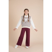 Cansın Mini Bordo Kalp Desen Süveterli Gömlekli Kız Çocuk Pantolonlu 3lü Takım 23735