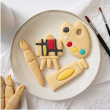 Feyza Design Dörtlü Ressam Seti Kurabiye ve Şeker Hamuru Kalıbı ile Fırça ve Boya Paleti