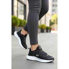 Enoch Kadın Siyah Beyaz Tabanlı Fileli Hafif Koşu Ayakkabısı Sneaker