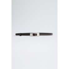 Kadriye Baştürk Gümüş Dikdörtgen Tokalı Kemer Siyah