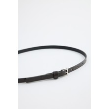 Kadriye Baştürk Gümüş Tokalı Ayarlanabilir Ince Kemer Siyah