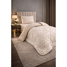 Teksnil Home Tek Kişilik Yorgan Seti Bej Yıldız Desenli Welsoft,anti Alerjik,çift Taraflı (Yorgan + 1 Yastık Kılıfı)