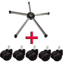 Zentra Ofis Koltuğu Yedek Parça Çekme Metalik Gri Boyalı Ayak 70'lik+5'li Tekerlek Seti