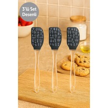 Feyza Design 3'lü Desenli Silikon Spatula Seti, Şeffaf Saplı, Isıya Dayanıklı