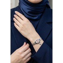 inStyle Pembe Minimal Kalp Charmlı Gümüş Kadın Kol Saati