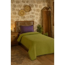 Tekstil Stokları Püsküllü Çift Taraflı  180X250 cm Yatak Örtüsü 1 Adet 50X70 cm Yastık Kılıfı Yatak Örtüsü Seti