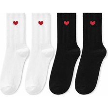 Solde 2 Çift Kadın Pamuklu Çorap – Kalpli Desen, Siyah Beyaz Kombin, Kaliteli