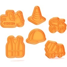 Feyza Design Inşaat Temalı Kepçe ve Kamyon Şeker Hamuru Kalıbı, 6 Desen, Kurabiye Kalıbı