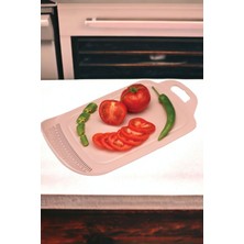 Feyza Design Pudra Renk Orta Boy Süzgeçli Kesme Tahtası, Pratik ve Şık Kullanım