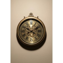 Perotti Waller V2 Çarklı Duvar Saati 52X61 cm Antik Stil Dekoratif Dönen Mekanizmalı Dişli Saat