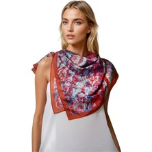 Neptune Marbling Kızıl Kelebek Kare Eşarp