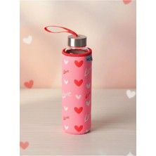 Tohana CH2O Kalp Desenli Kılıflı Cam Matara 500 ml