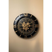 Perotti Waller V2 Çarklı Duvar Saati 60 cm Dönen Dişli Mekanizmalı Siyah Gold Tasarım