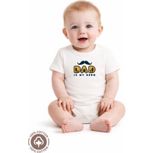 Miniel Özel Tasarım %100 Organik Dad Is My Hero Baskılı Bebek Body Zıbın