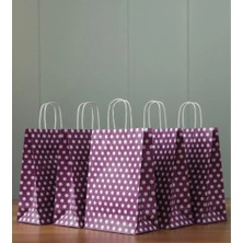 Aybaş Kağıtçılık 1.kalite 18X24 cm (25 Adet) Mor Renk Beyaz Benekli Kraft Kağıt Çanta,hediye Poşeti,hediye Paketi