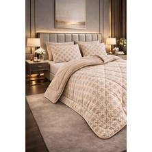 Teksnil Home Çift Kişilik Yorgan Seti Bej Zincir Desenli Welsoft,anti Alerjik,çift Taraflı (Yorgan + 2 Yastık Kılıfı)