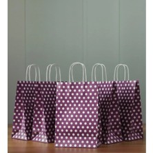 Aybaş Kağıtçılık 1.kalite 18X24 cm ( 10 Adet ) Mor Renk Beyaz Benekli Kraft Kağıt Çanta,hediye Poşeti,hediye Paketi