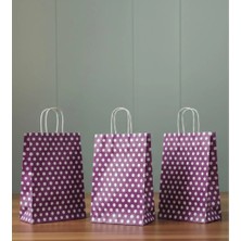 Aybaş Kağıtçılık 1.kalite 18X24 cm ( 15 Adet ) Mor Renk Beyaz Benekli Kraft Kağıt Çanta,hediye Poşeti,hediye Paketi