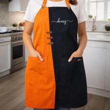 Bk Gift Kişiye Özel Isimli Turuncu & Siyah Mutfak Önlüğü -10, Aşçı ve Şef Önlüğü, Ev Hediyesi