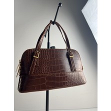 Giseca Loya Taba Timsah Deri Şık Kadın El ve Omuz Çantası