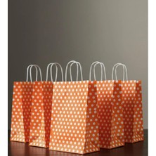 Aybaş Kağıtçılık 1.kalite 18X24 cm ( 25 Adet ) Turuncu Renk Beyaz Benekli Kraft Kağıt Çanta,hediye Poşeti,hediye Paketi