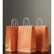 Aybaş Kağıtçılık 1.kalite 18X24 cm ( 15 Adet ) Turuncu Renk Beyaz Benekli Kraft Kağıt Çanta,hediye Poşeti,hediye Paketi