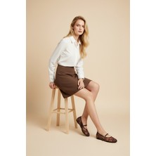 Fox Shoes Y726730115 Kahverengi Inci Detaylı File Kadın Babet