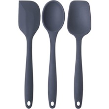 Feyza Design Pinkrose Büyük Boy Antrasit Silikon Spatula ve Kaşık Seti (3'lü)
