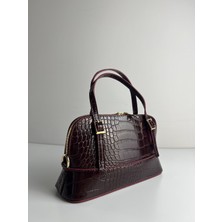 Giseca Loya Bordo Timsah Deri Şık Kadın El ve Omuz Çantası