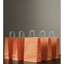 Aybaş Kağıtçılık 1.kalite 18X24 cm ( 10 Adet ) Turuncu Renk Beyaz Benekli Kraft Kağıt Çanta,hediye Poşeti,hediye Paketi