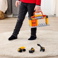 Skygo Dickie, 203725010, Mikro Inşaat Istasyonu, Işık, Ses, Kayıt ve Oynatma Fonksiyonlu Oyun Istasyonu, Açılabilir Kapı, Taşıma Kolu, 3 Adet Micro Araç, Serbest Tekerlekli 8 Cm, 1:64